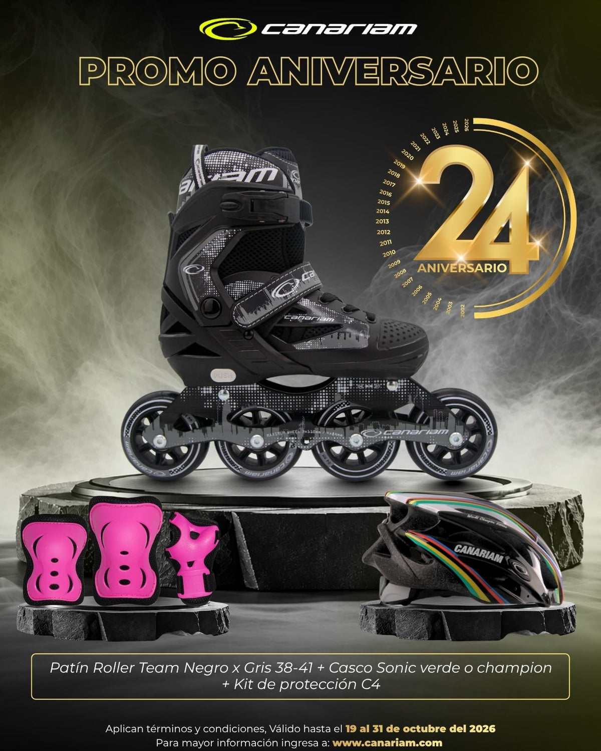 Promo: Roller Team (Negro x Gris 38-41) + Casco Sonic (Verde o Champion) + Kit de protección C4