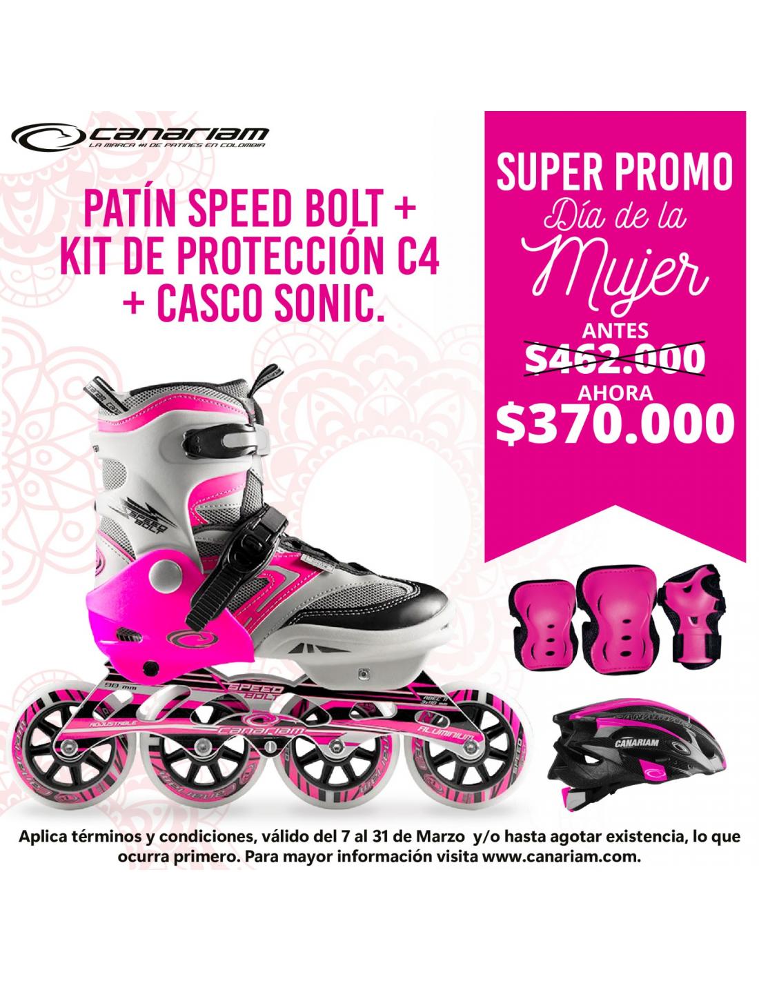 Super Promo: Patin Speed Bolt + Kit de Proteccion C4 + Casco Sonic