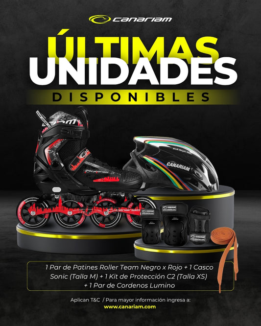 Promo: Roller Team (Rojo x negro) + Casco Sonic (Talla M) + Kit C2 (Talla: XS) + 1  Par de Cordones Lúmino