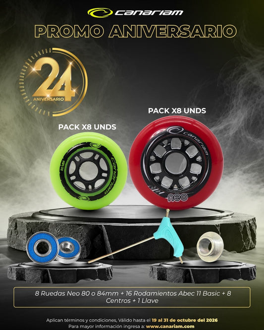 Promo: 8 Ruedas Neo 80/84mm + 16 Rodamientos ABEC 11 Basic + 8 Centros + 1 Llave