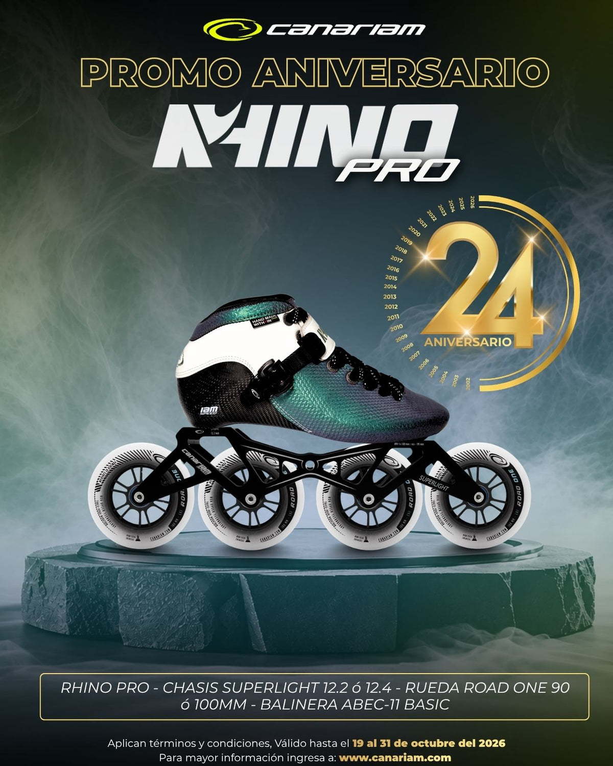 Promo: Pack Rhino Pro + Superlight 12.2 o 12.4 + Road One 90/100mm + Balineras ABEC-11 Basic