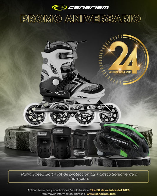 Promo: Patín Speed Bolt + Kit de Protección C2 + Casco Sonic (Verde o Champion)