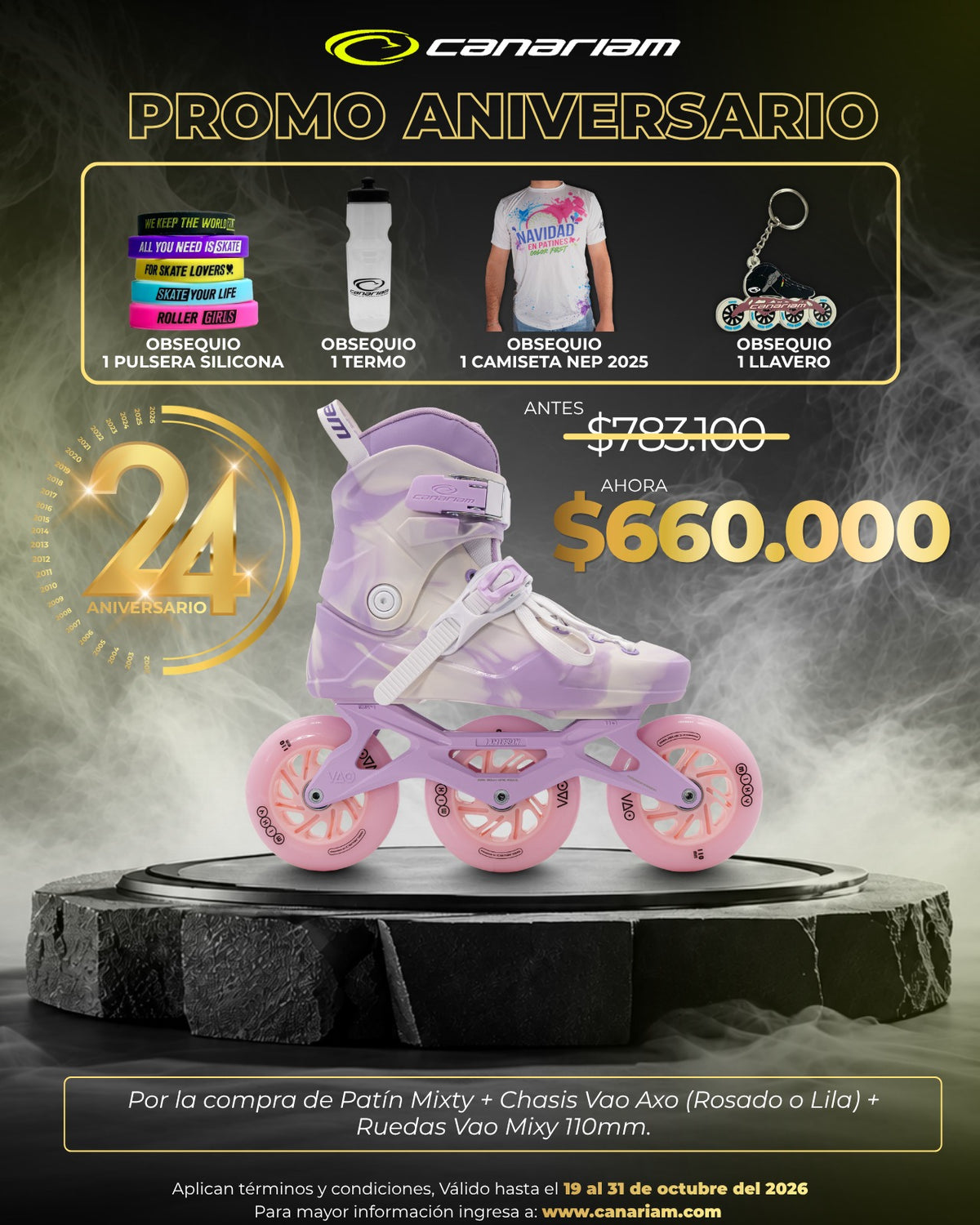 Promo: Por la compra de Patin Mixty VAO AXO (Rosado o Lila) + Ruedas Mixy 3x110mm lleva obsequios